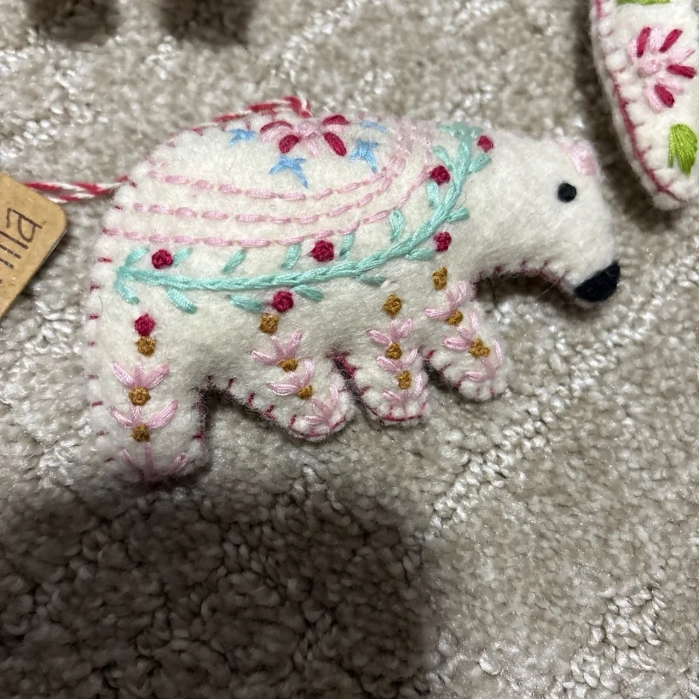 NWT Karma Scandi Felted Wool Christmas Ornaments Squirrel Bear Reindeer Set 3